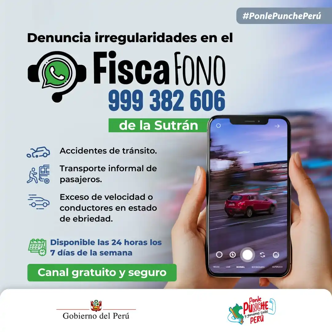 Image from Gobierno del Perú 🇵🇪: ¡El Fiscafono de Sutrán está disponible las 24 horas para recibir tus ...