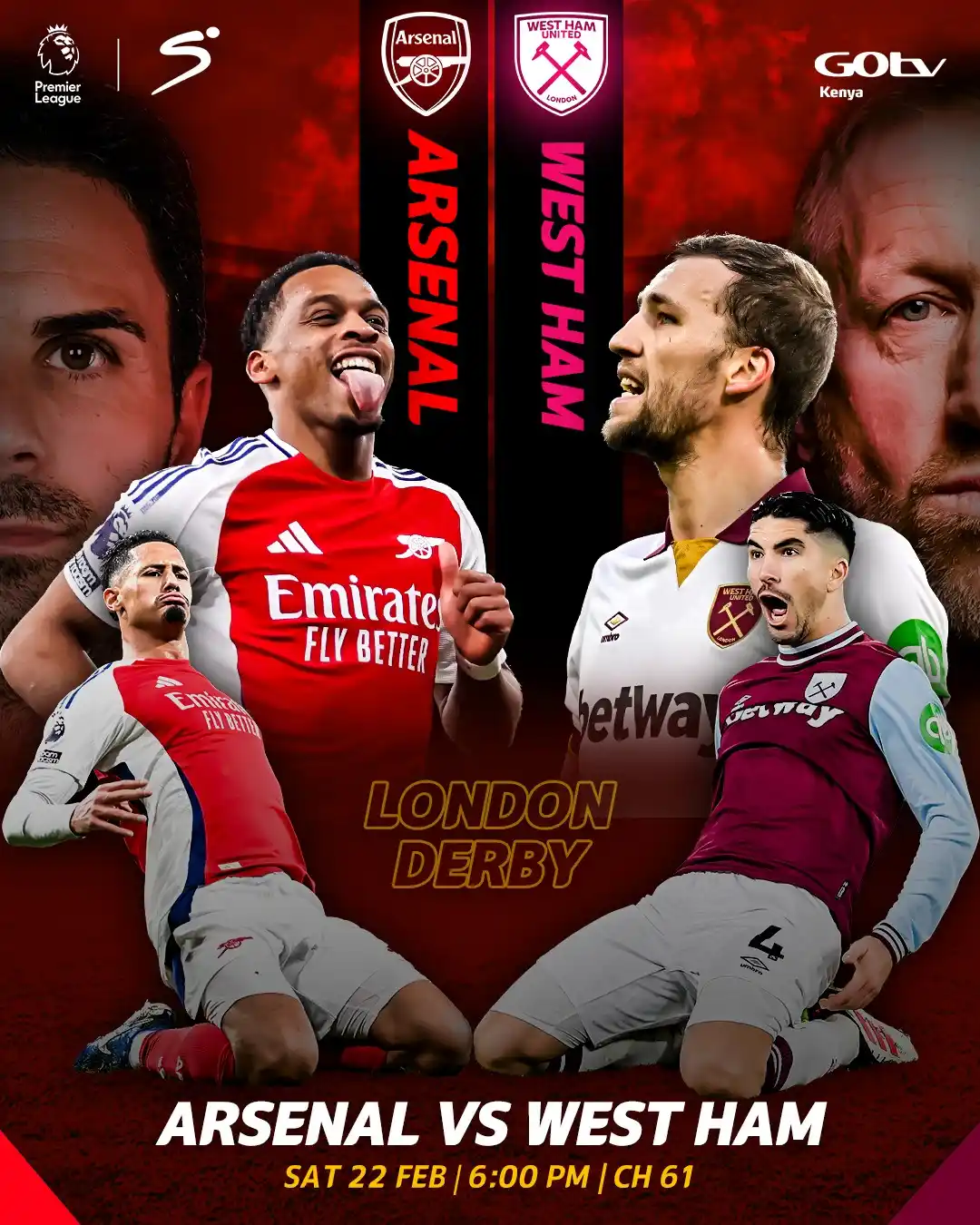 Image from GOtv Kenya: *🚨Pressure is on! 🔴⚡️ Arsenal wana-fase West Ham in a must-win clash...