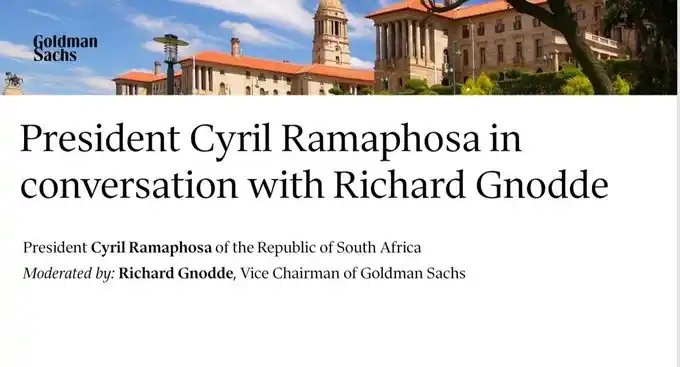 Image from governmentza: WATCH| President Cyril Ramaphosa participates in the Goldman Sachs 20...