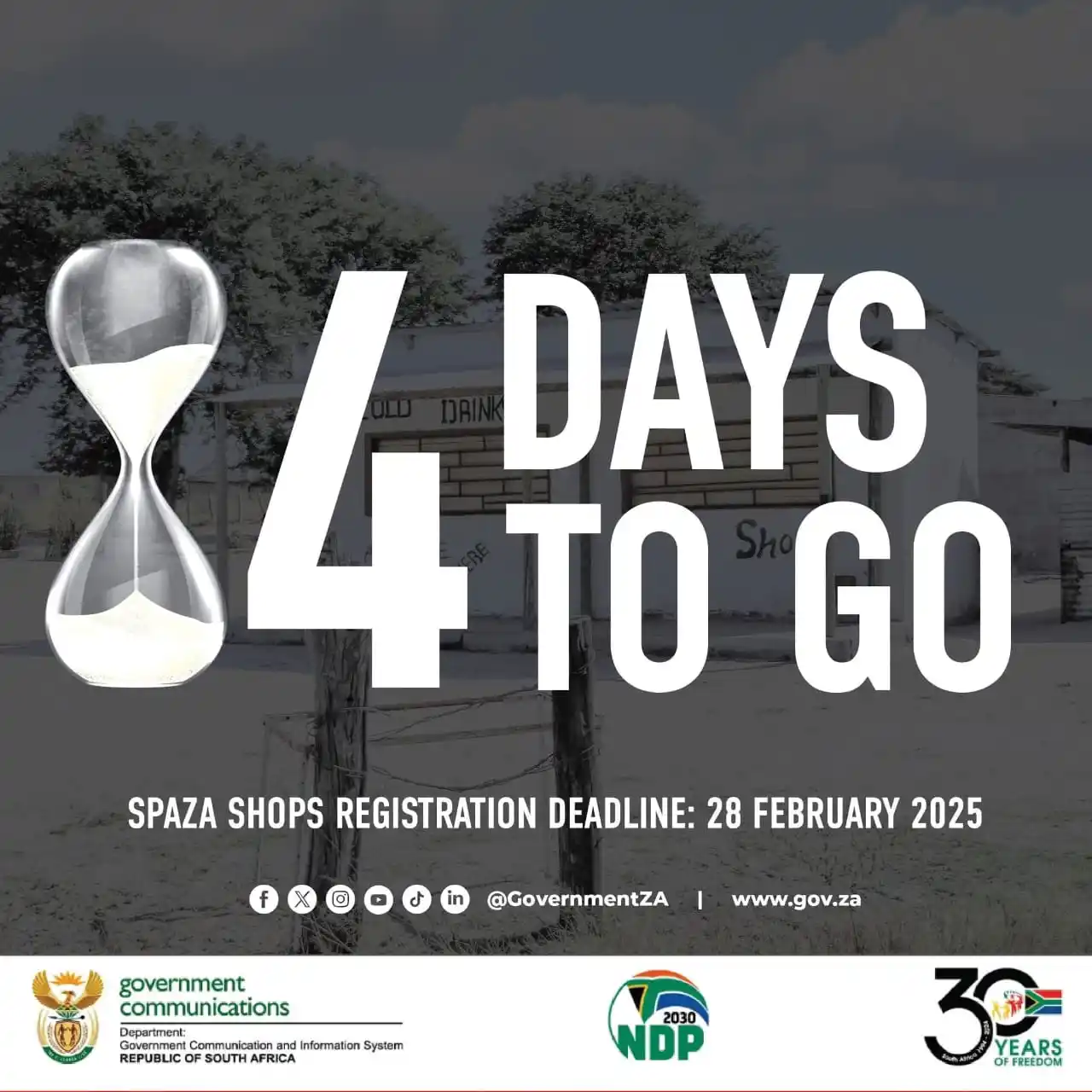 Image from governmentza: 🚨 Final Call! 🚨  Only 4 days left to register your Spaza Shop! 🏪⏳ D...
