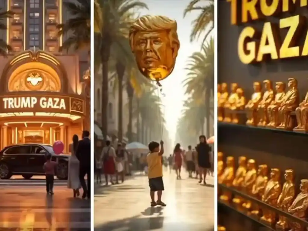 Image from Gulf News: *Watch: Trump’s ‘Gaza Resort’ AI-video with his ‘golden statue’ sparks...