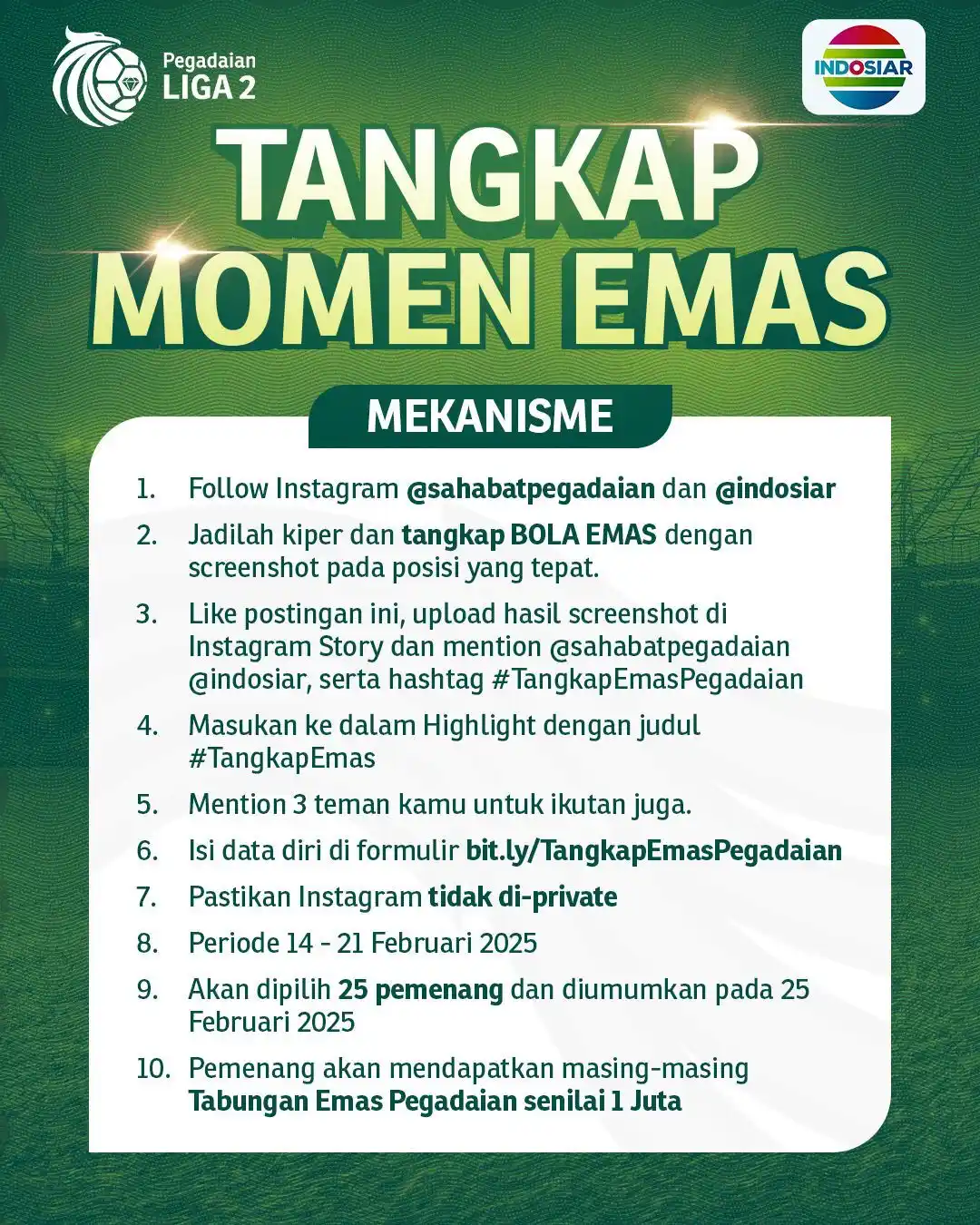 Image from Indosiar : Screenshot BOLA EMAS di tangan kiper, dapatkan Tabungan Emas dari @sah...