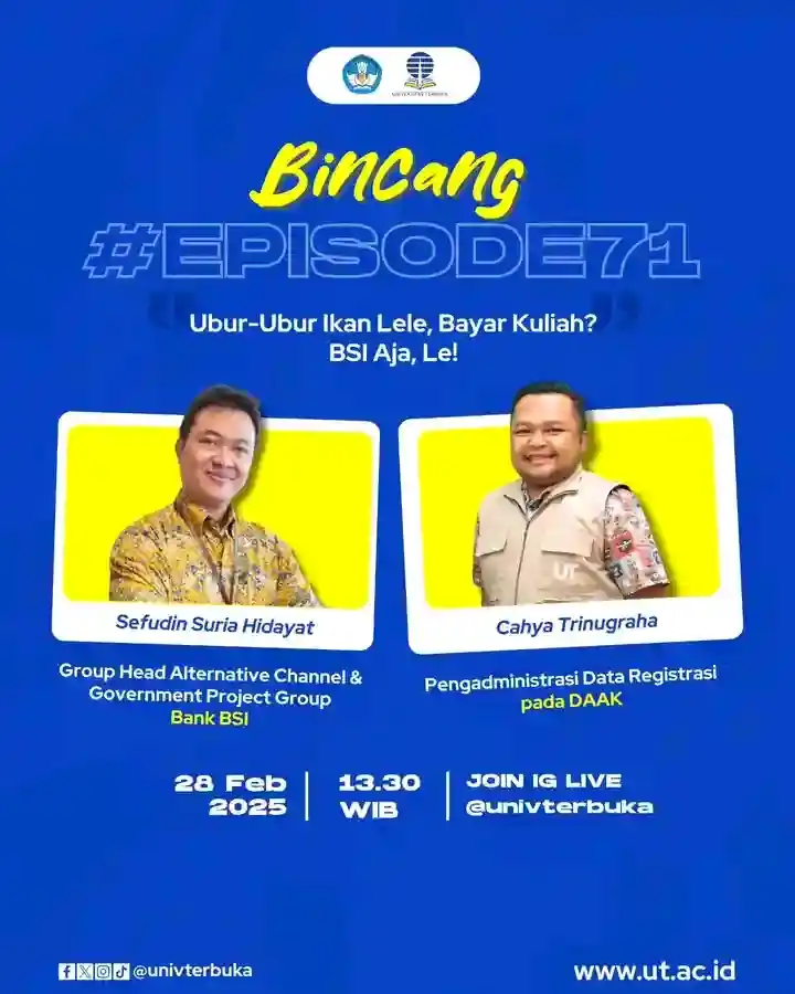Image from INFO UNIVERSITAS TERBUKA: Halo Sahabat UT, Bincang bersama MinUT kembali lagi nih! Kita akan ngo...