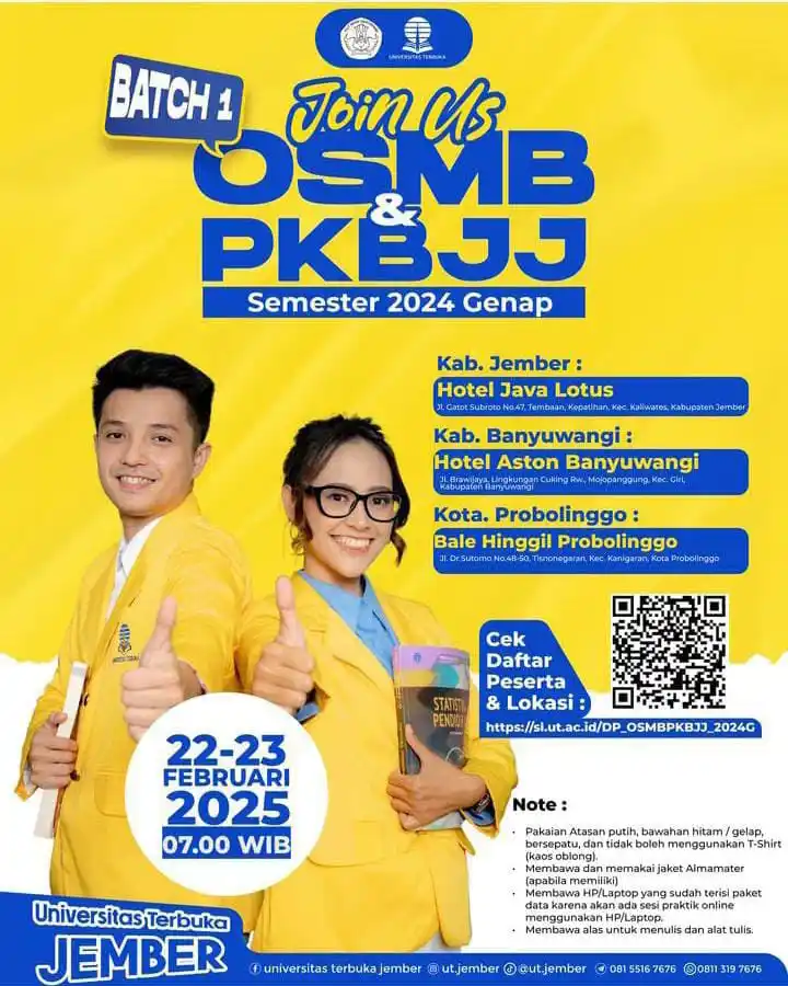 Image from INFO UNIVERSITAS TERBUKA: PENGUMUMAN OSMB & PKBJJ SEMESTER 2024 GENAP BATCH 1 Halo, Mahasiswa B...