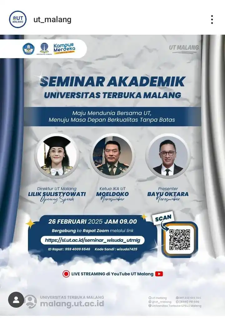 Image from INFO UNIVERSITAS TERBUKA: Jangan lewatkan Seminar Akademik UT Malang 2025✨ __________ 🟠 RABU, ...