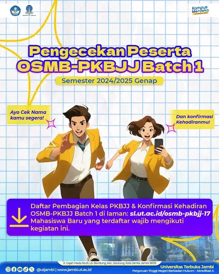 Image from INFO UNIVERSITAS TERBUKA: 📢 Pengecekan Peserta OSMB-PKBJJ Batch 1! 🚀🎓 Halo, Mahasiswa Baru U...