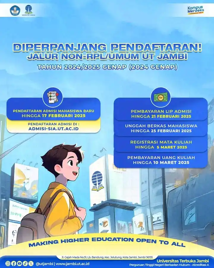 Image from INFO UNIVERSITAS TERBUKA: 📢 PENDAFTARAN DIPERPANJANG! 📢 ✨ Kesempatan emas buat kamu yang ingin...