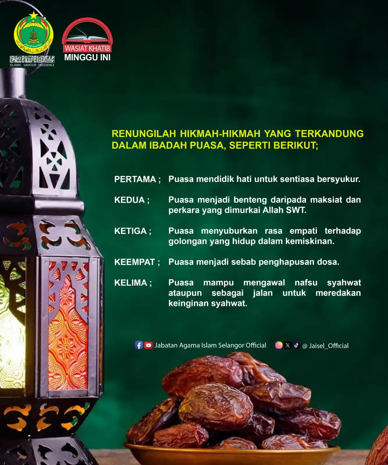 Image from Jabatan Agama Islam Selangor Official: β¨πͺππ¦πππ§ ππππ§ππ π ππ‘πππ¨ ππ‘πβ¨ Puasa bukan pada ibad...