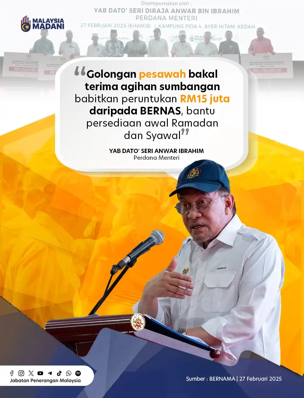 Image from Jabatan Penerangan Malaysia: 🌾 Bantuan untuk Pesawah: RM15 Juta Disalurkan! 💰 Pesawah di seluruh...
