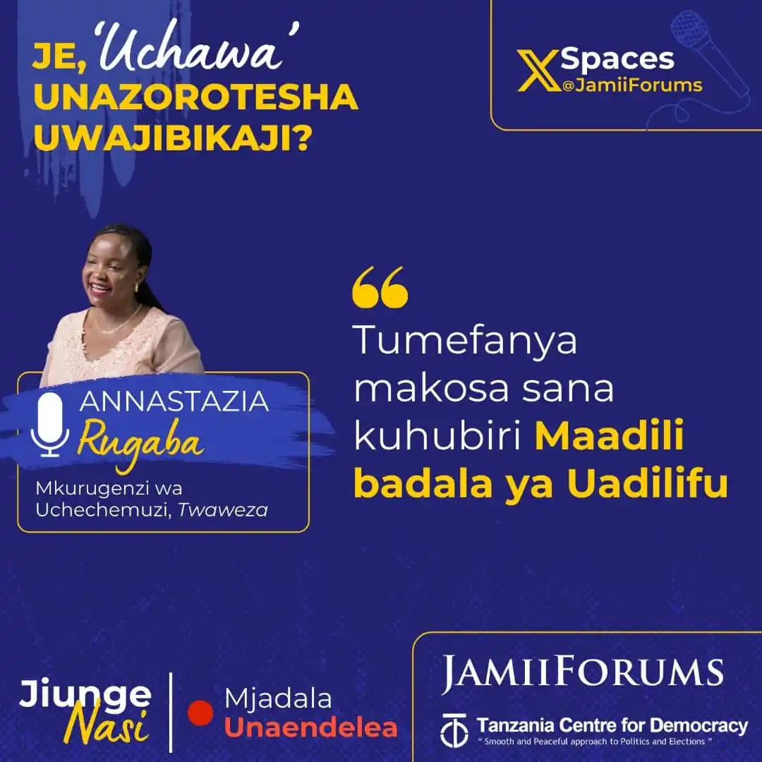 Image from JamiiForums: Mkurugenzi wa Uchechemuzi (Twaweza), Annastazia Rugaba amechangia mjad...