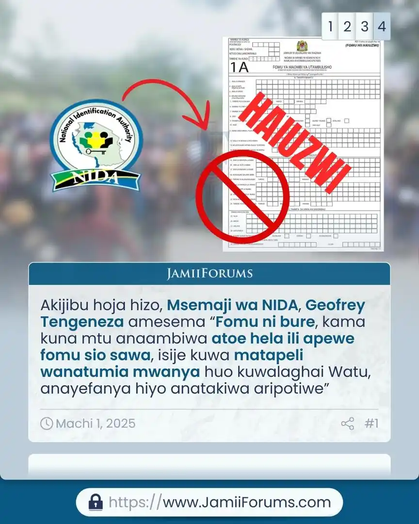 Image from JamiiForums: Msemaji wa Mamlaka ya Vitambulisho vya Taifa (NIDA), Geofrey Tengeneza...