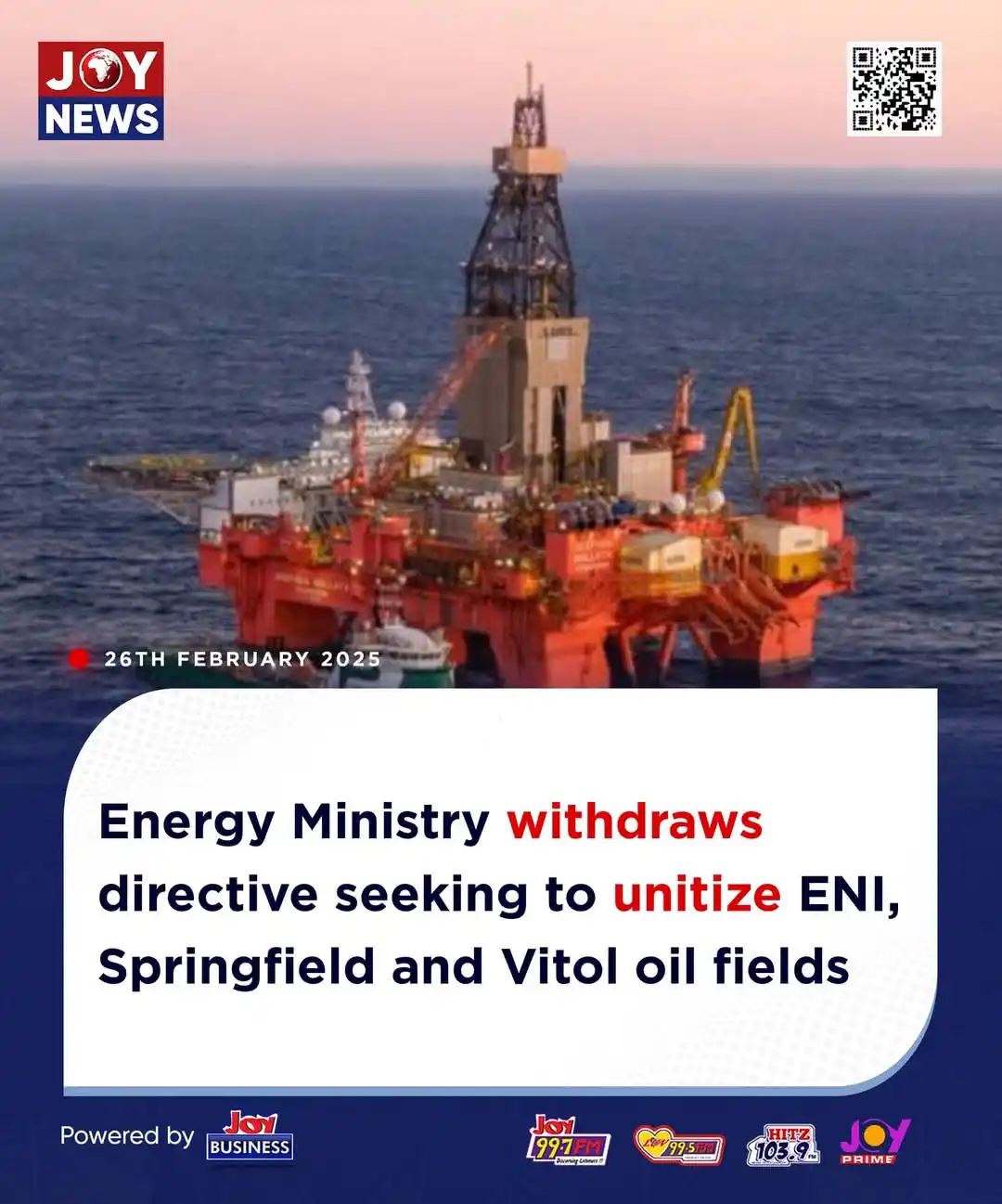 Image from JoyNews: Energy Ministry withdraws directive seeking to unitize ENI, Springfiel...