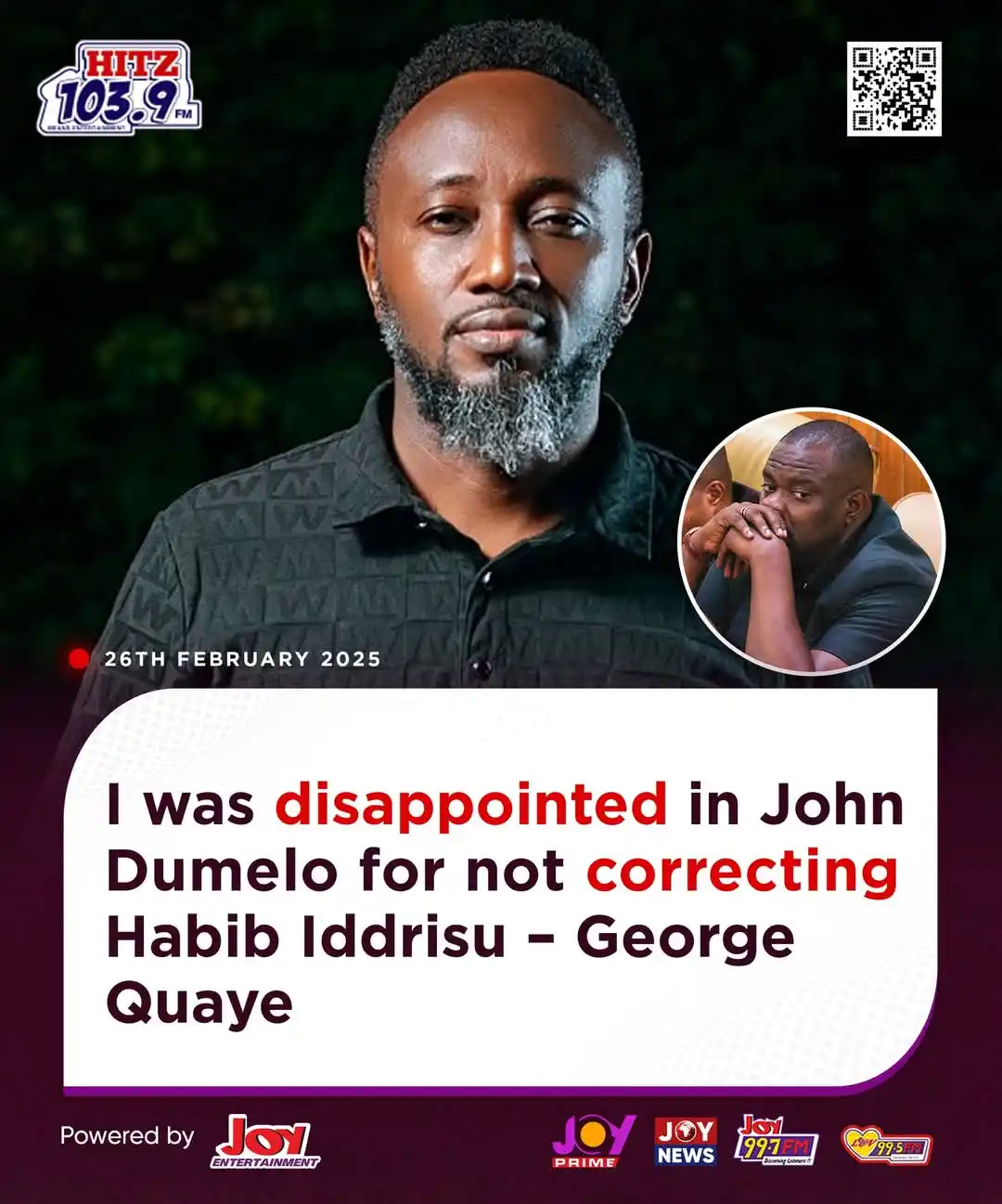 Image from JoyNews: I was disappointed in John Dumelo for not correcting Habib Iddrisu – G...