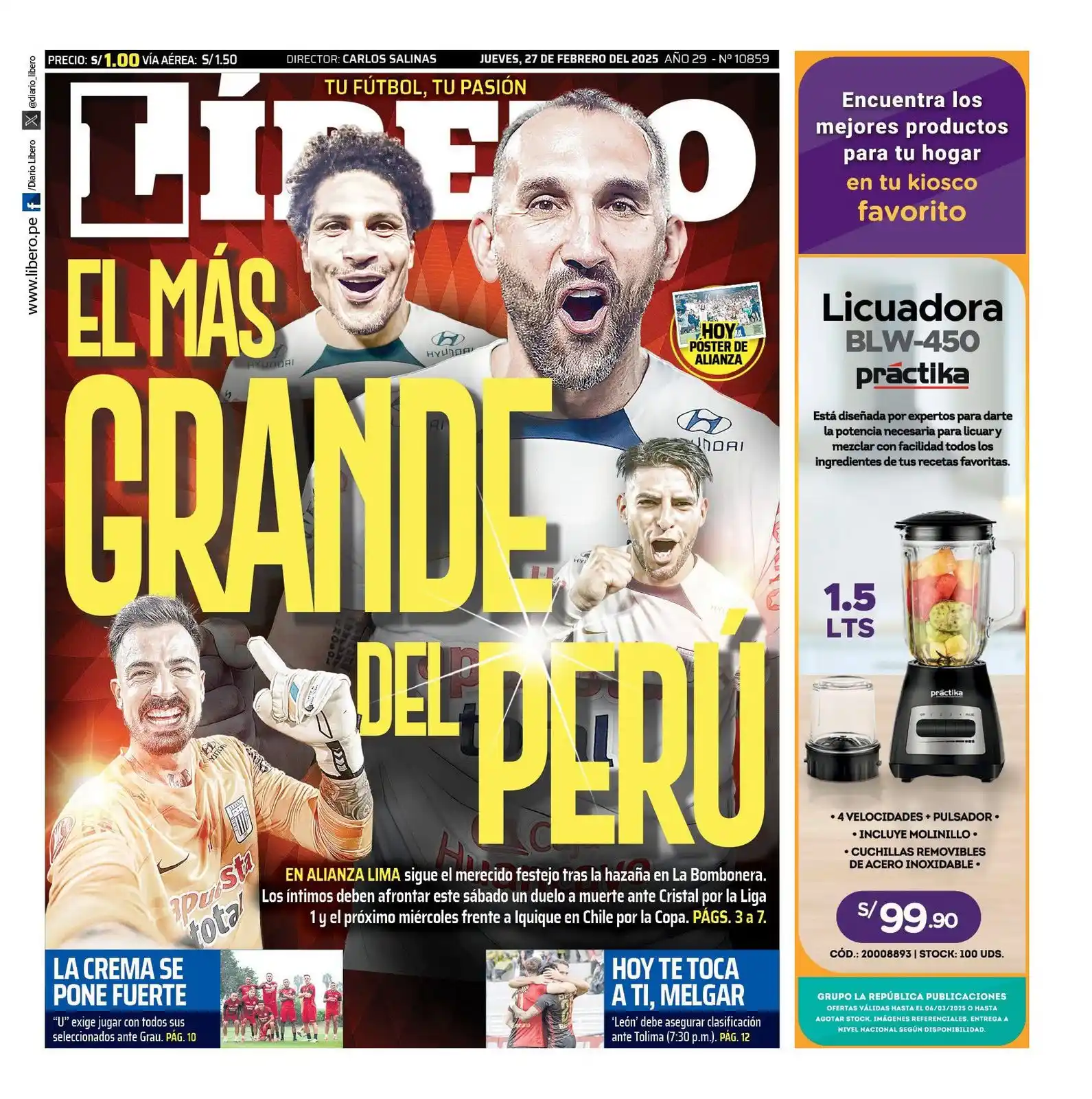 Image from Líbero: Buenos días, la portada de hoy: 📰 EL MÁS GRANDE DEL PERÚ: En <a clas...