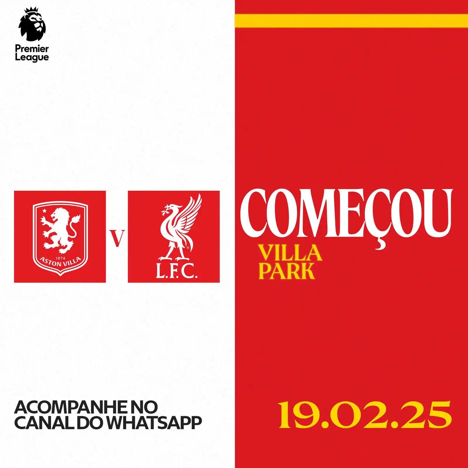 Image from  Liverpool FC Português: 1' - Bola rolando no Villa Park!  VAMOS, LIVERPOOL 👊🔴  [0-0] <a clas...