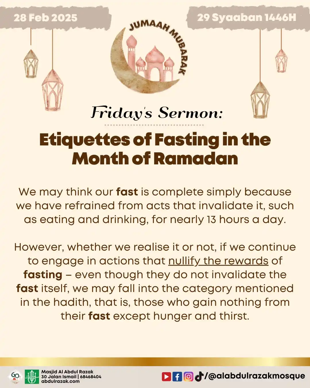 Image from Masjid Al Abdul Razak - Masjid Pilihan 'Ulama: Friday Sermon / Khutbah Juma'a 28 February 2025 / 29 Syaaban 1446H Et...