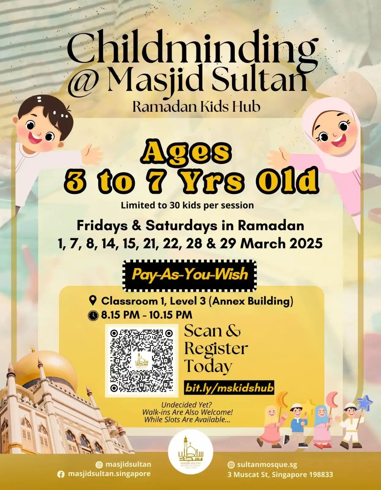 Image from Masjid Sultan Singapore: Childminding @ Masjid Sultan: Ramadan Kids Hub Parents, focus on your...