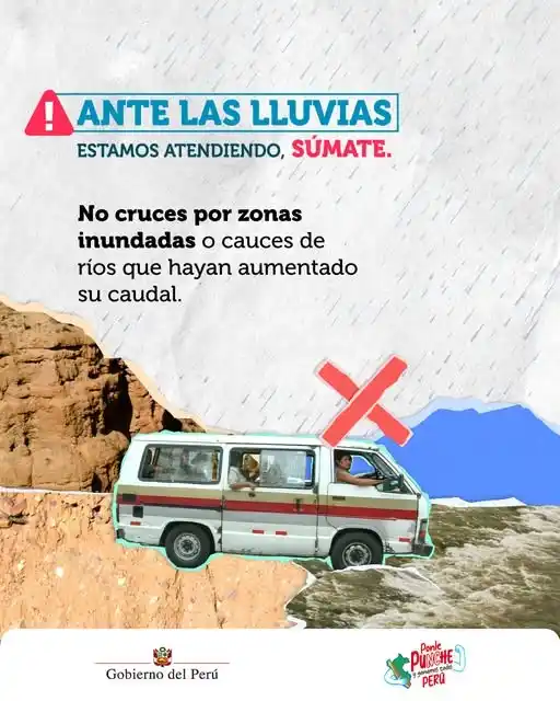 Image from MIMP Conadis: ¡No pongas en riesgo tu vida! 🚫 Evita cruzar zonas inundadas o ríos c...