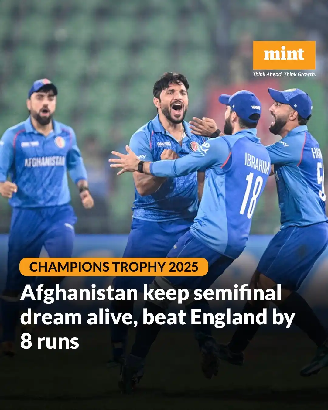 Image from Mint: *AFGvsENG* | Afghanistan secured a historic eight-run win over England...