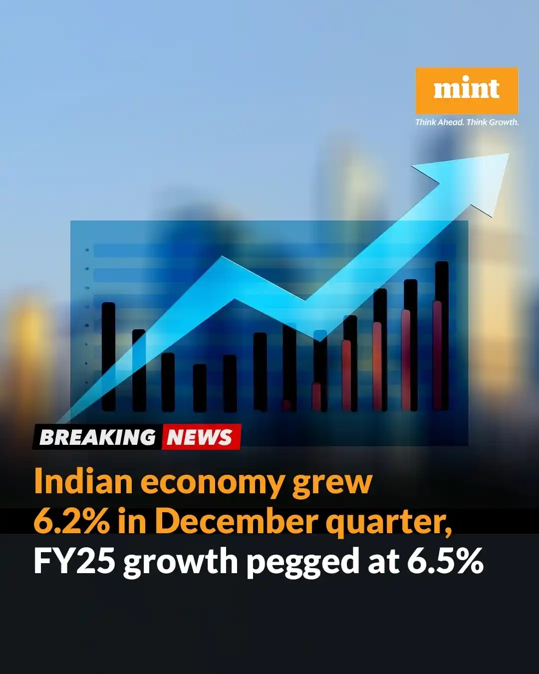 Image from Mint: 📈 *India Q3 GDP* | India's economy grew by 6.2% year-on-year in the O...
