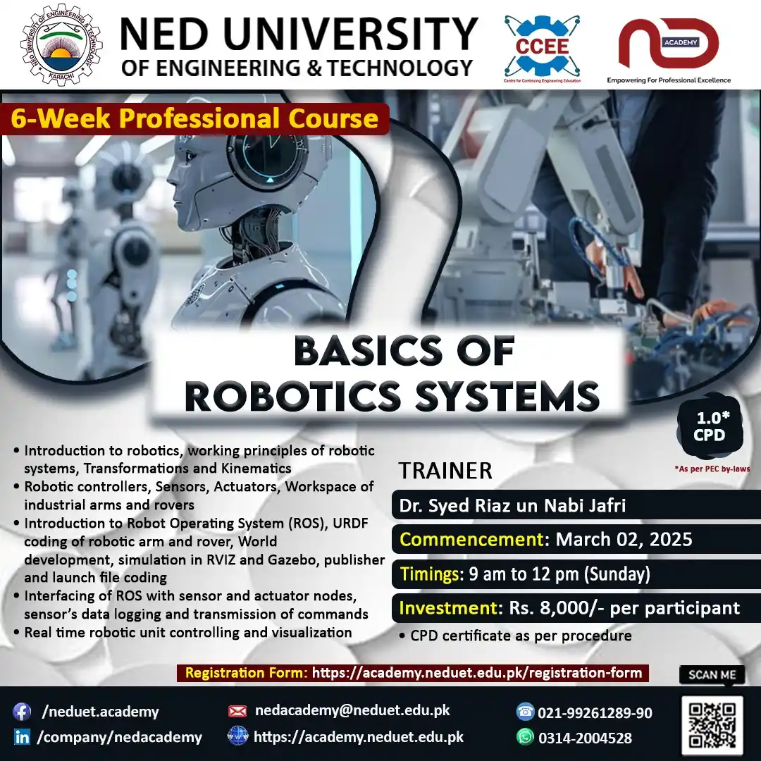 Image from NED ACADEMY - NEDUET (OFFICIAL): Basics of Robotics Systems offered by NED University of Engineering & ...