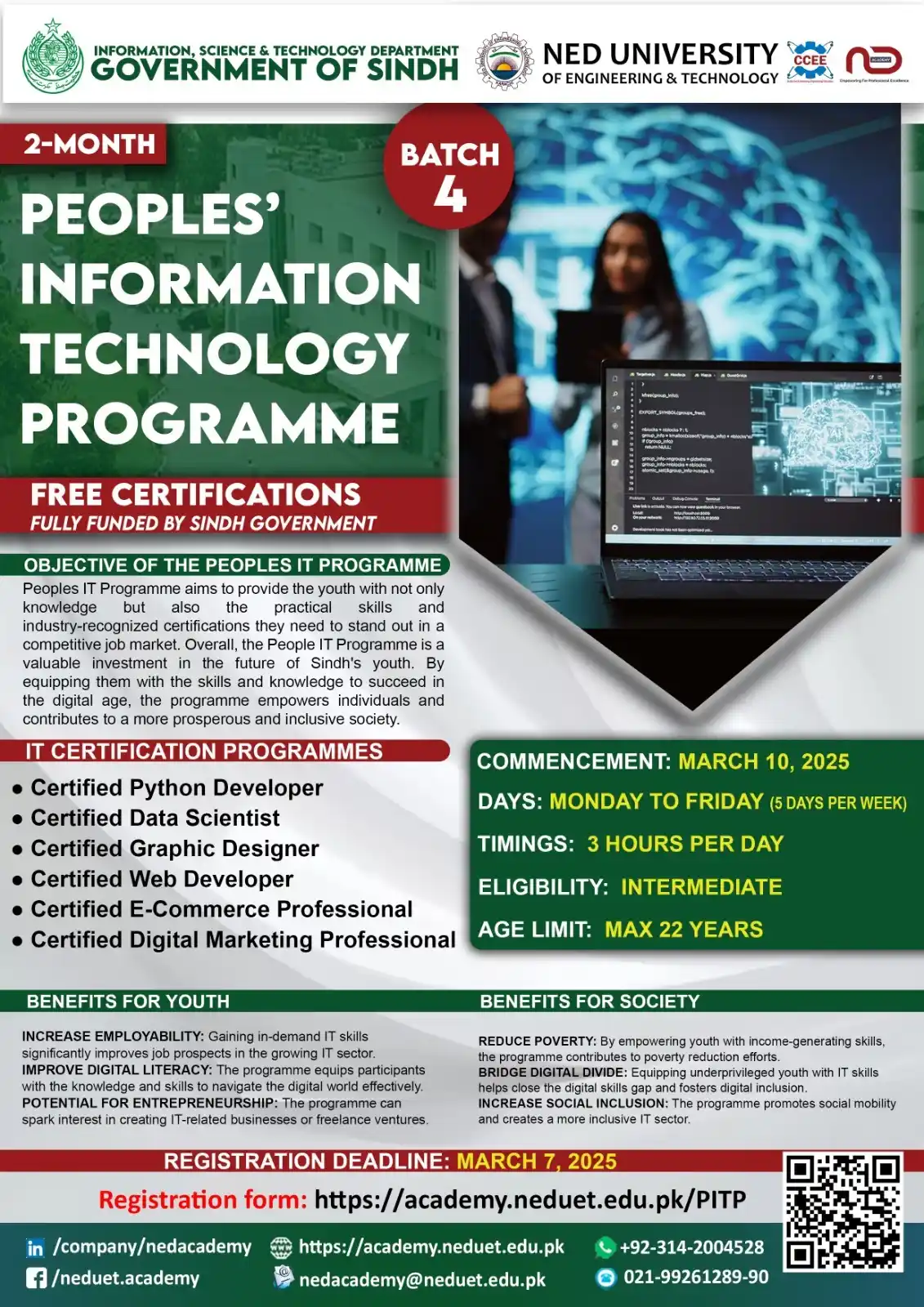 Image from NED ACADEMY - NEDUET (OFFICIAL): *Registrations Open for PITP - Batch 4!* Free IT Certifications und...