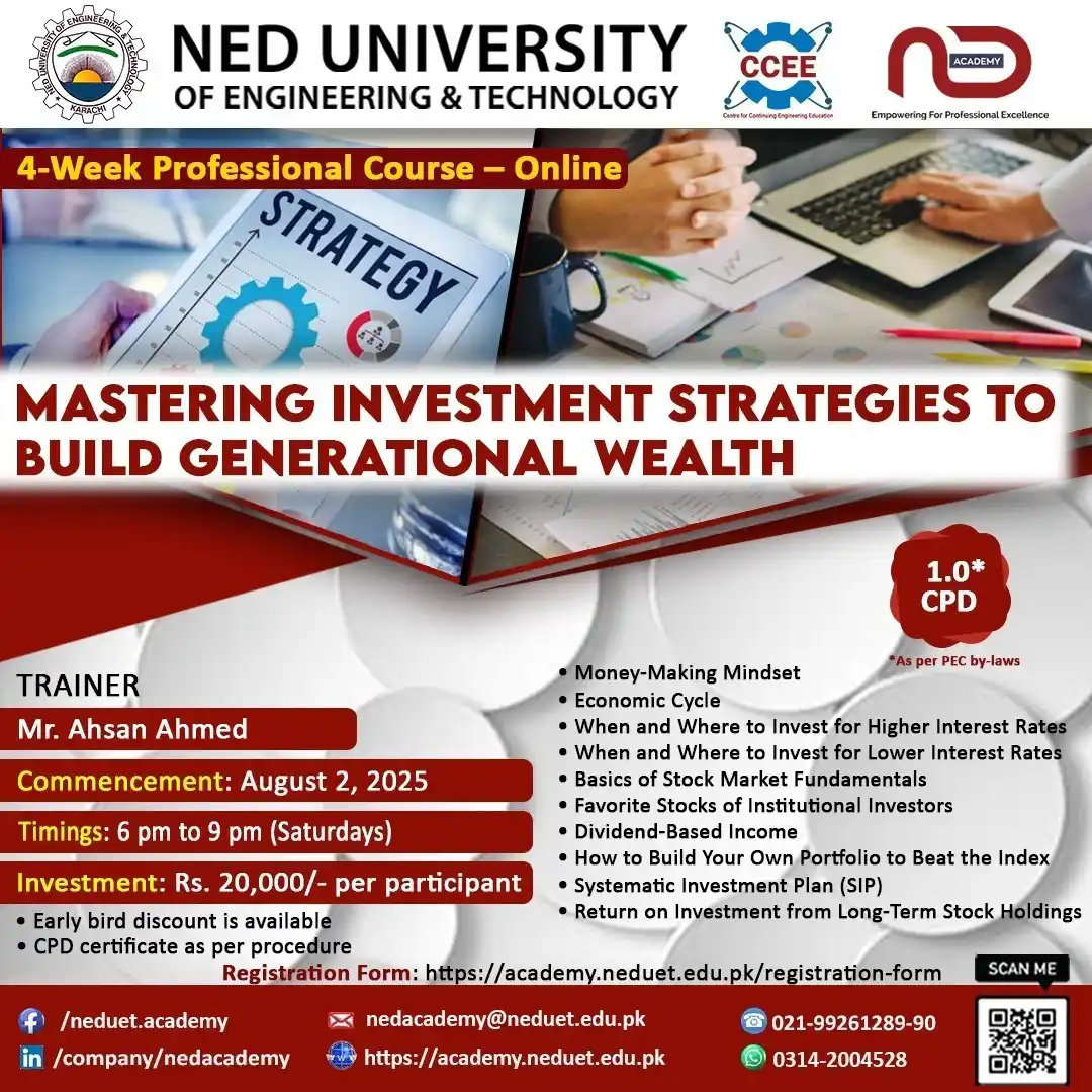 Image from NED ACADEMY - NEDUET (OFFICIAL): Join our 4-week online professional course on Mastering Investment Str...
