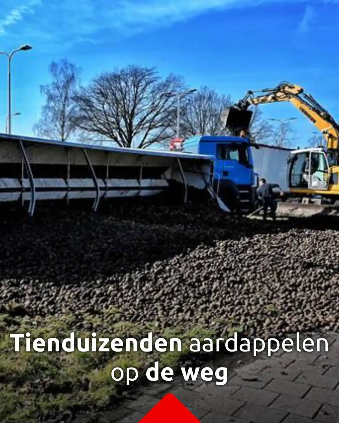 Image from Omroep Brabant: *Tienduizenden aardappelen op de weg nadat vrachtwagen kantelt* Tiend...