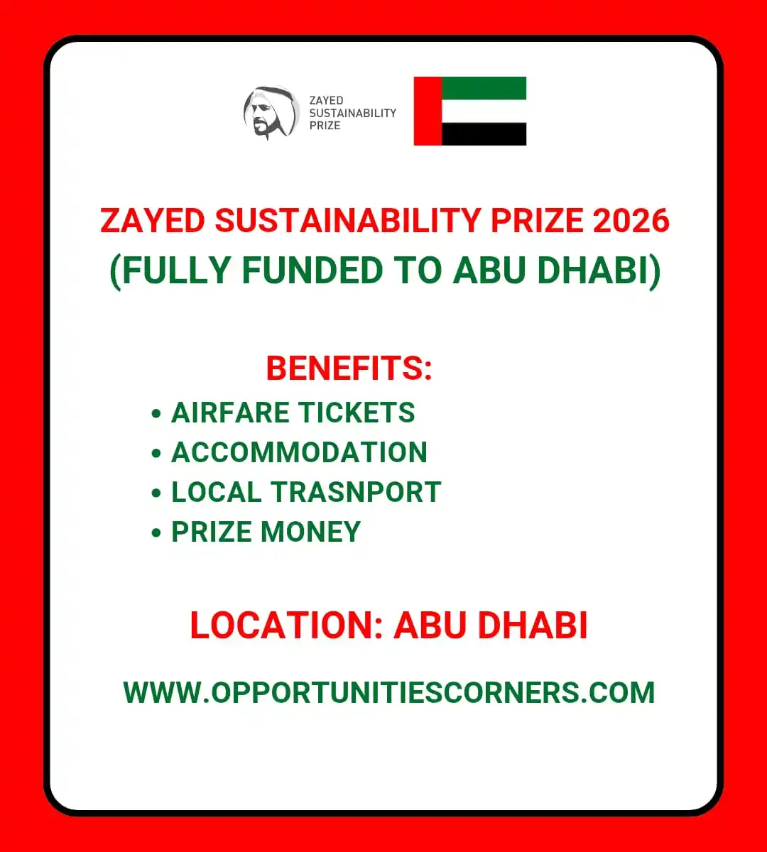 Image from OpportunitiesCorners.com: Zayed Sustainability Prize 2026 (Fully Funded to Abu Dhabi) Candidate...
