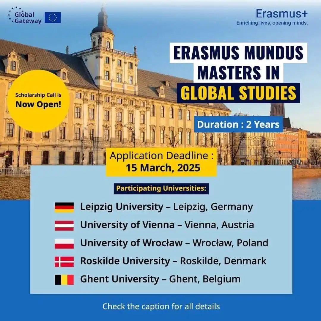 Image from OpportunitiesCorners.com: Erasmus Mundus GLOBAL STUDIES Scholarship 2025/27 (Fully Funded) 2 Ye...