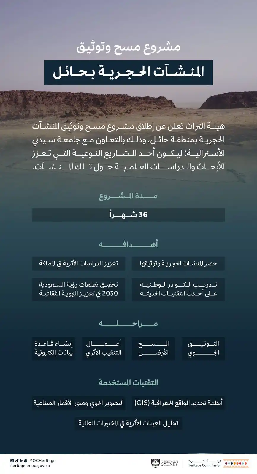 Image from وزارة الثقافة: إطلاق مشروع "*مسح وتوثيق المنشآت الحجرية*" بمنطقة حائل، وذلك في إطار ا...