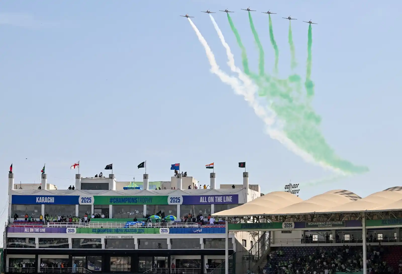 Image from Pakistan Cricket Team: A spectacular air show by the Pakistan Air Force Sherdil Squadron in K...