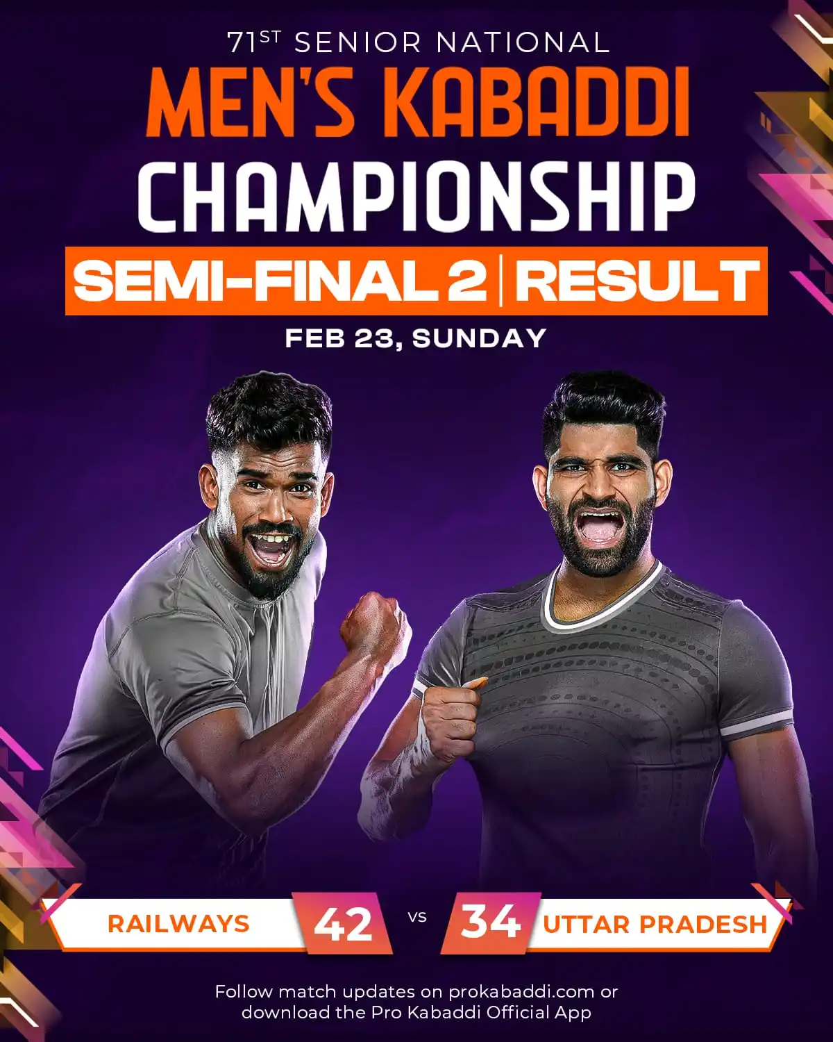 Image from Pro Kabaddi League: *Back to back finals for Team Railways 👏 🤩*  For match updates, visi...