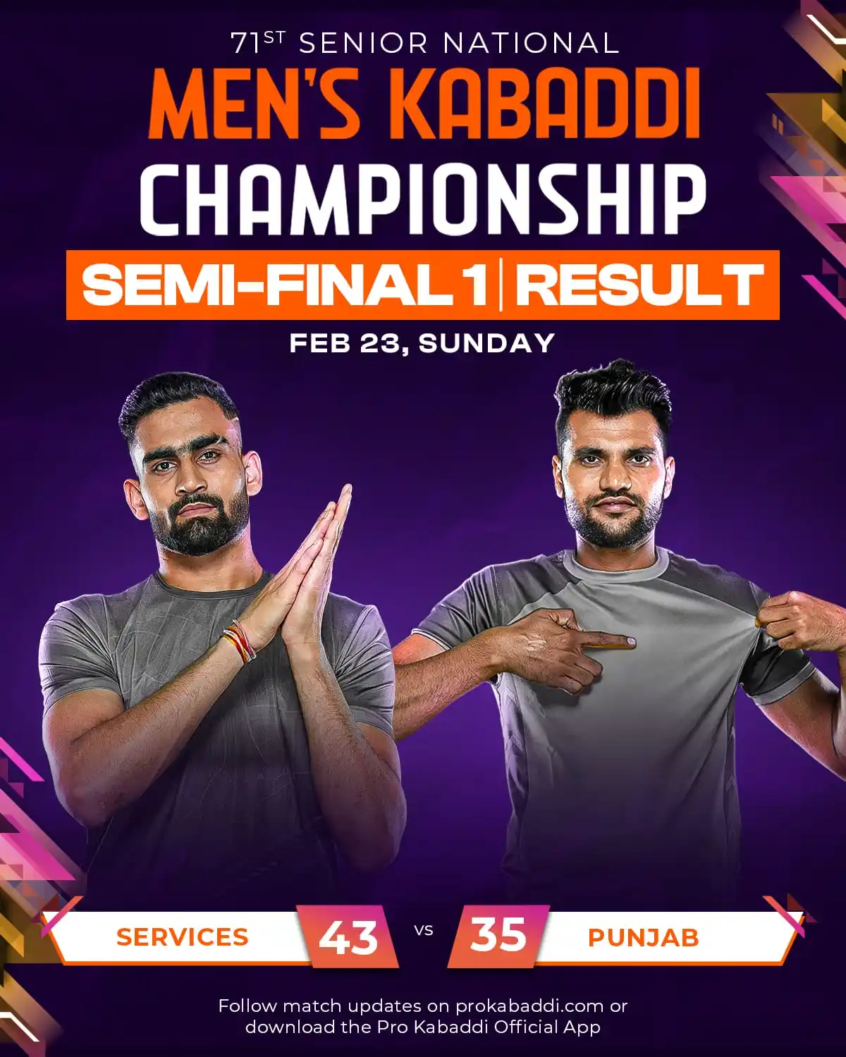 Image from Pro Kabaddi League: *Team Services storm into the Final 👊* For match updates, visit prok...