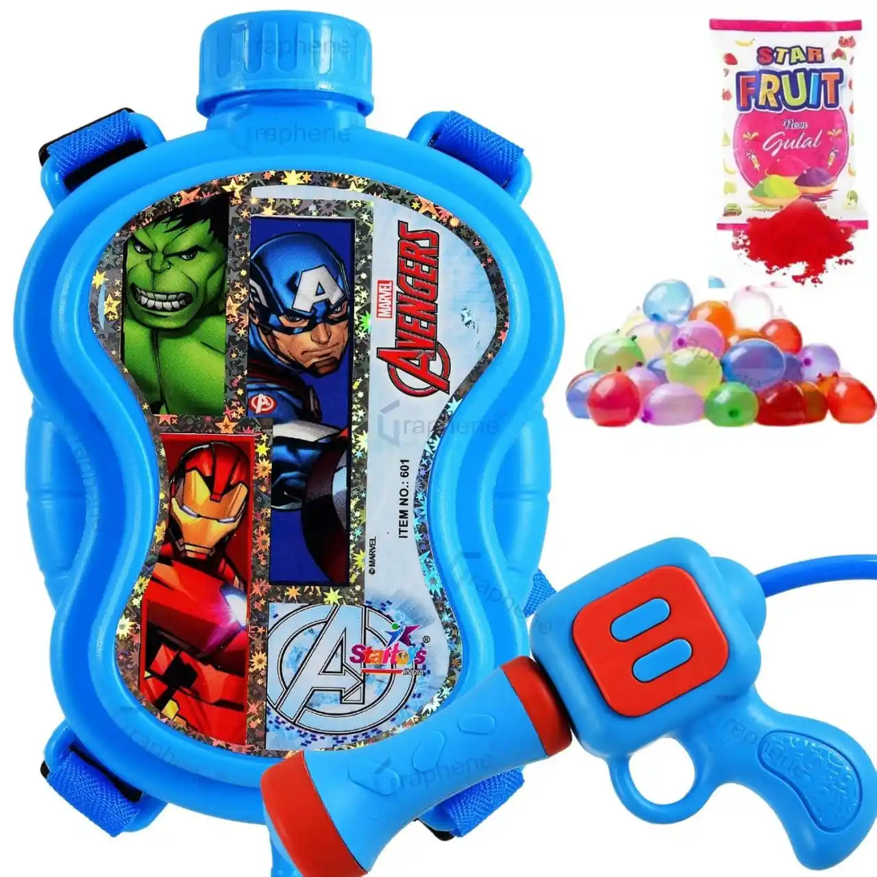 Image from ProLooterz Shopping Deals: GRAPHENE Avengers Holi Pichkari Water Blaster Long Throw 500ml Backpac...
