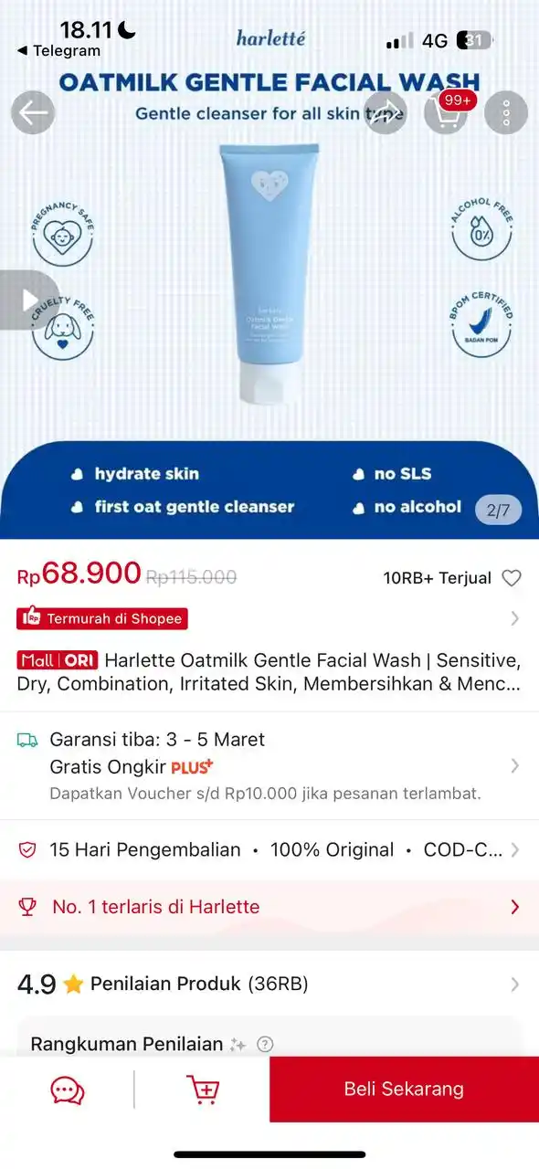 Image from PROMO BELANJA ONLINE: Temukan Harlette Oatmilk Gentle Facial Wash | Sensitive, Dry, Combinat...