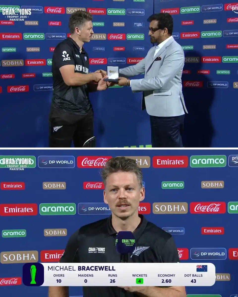 Image from PTV Cricket News: PLAYER OF THE MATCH - MICHAEL BRACEWELL! 🏅 <a class="text-blue-500 ho...