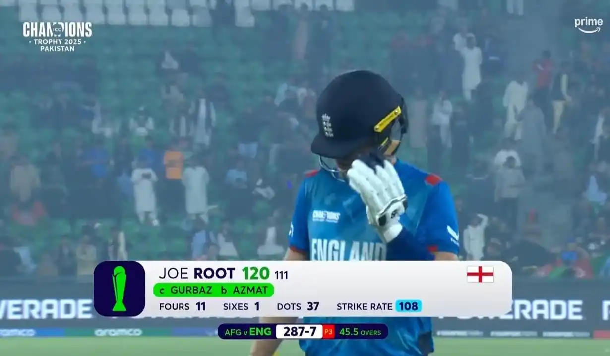 Image from PTV Cricket News: جو روٹ 122 رنز کی شاندار اننگز کے بعد آؤٹ ہوئے۔  <a class="text-blue-5...