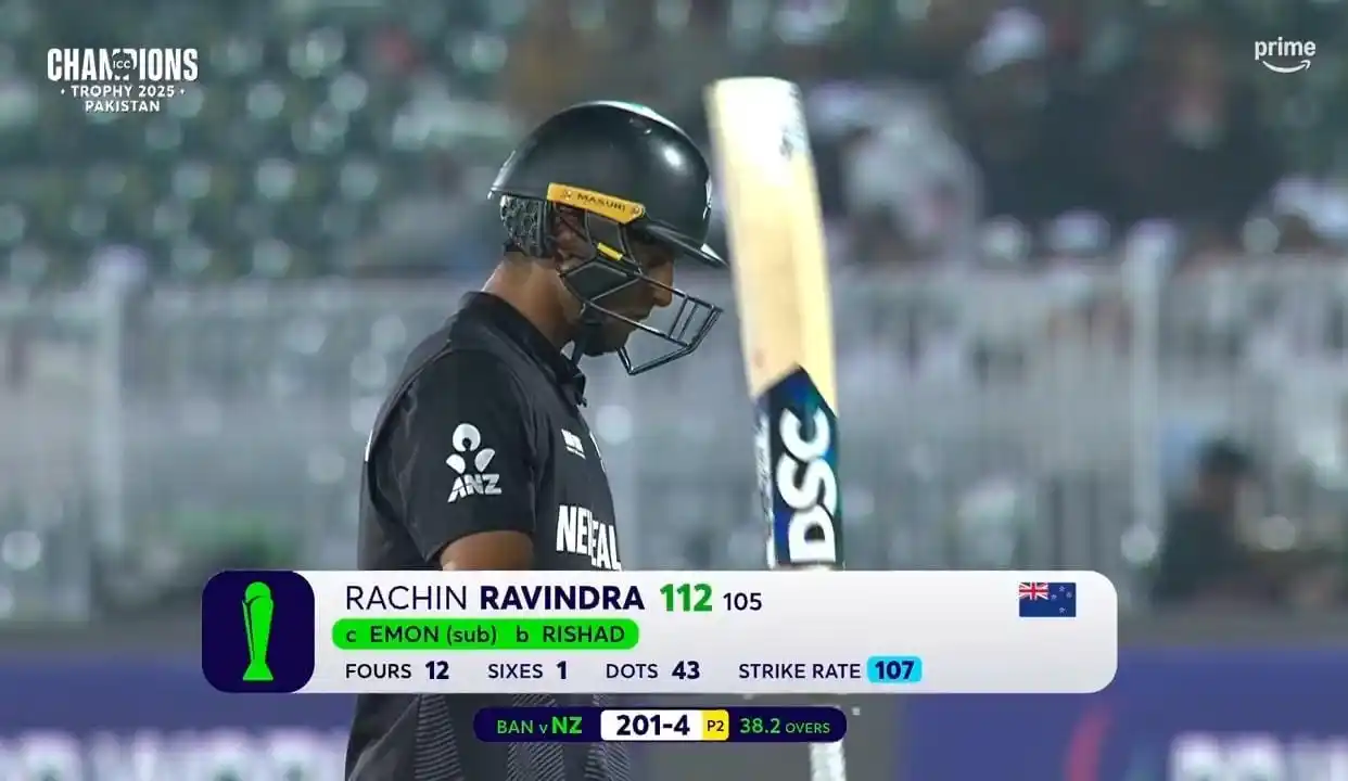 Image from PTV Cricket News: راچن رویندرا 112 رنز کی شاندار اننگز کے بعد آؤٹ ہوئے! 💯 👏🔥  <a clas...