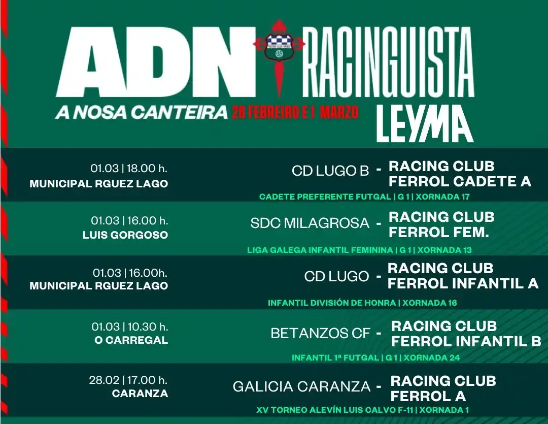 Image from Racing Club Ferrol: 📅 CANTERA | Aprovechamos este fin de semana con menos partidos de co...