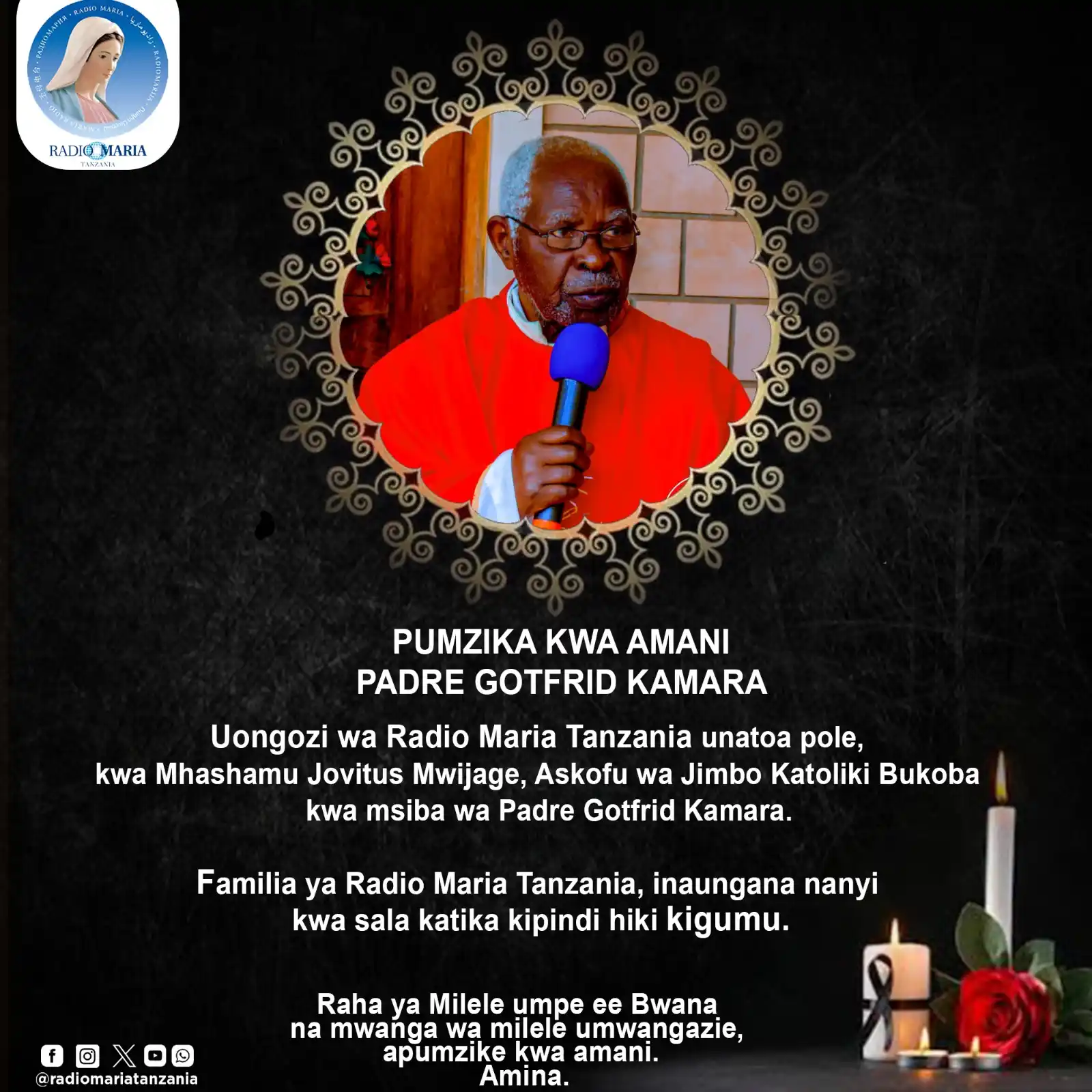 Image from Radio Maria Tanzania: PUMZIKA KWA AMANI PADRE GOTFRID KAMARA WA JIMBO KATOLIKI BUKOBA - Uong...
