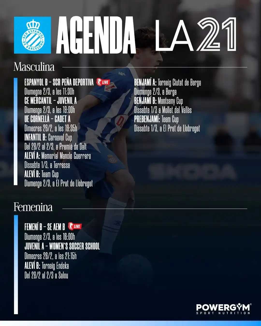 Image from RCD Espanyol de Barcelona: 🗓️ AGENDA | Consulta quan juguen els nostres equips de La21 aquest ca...