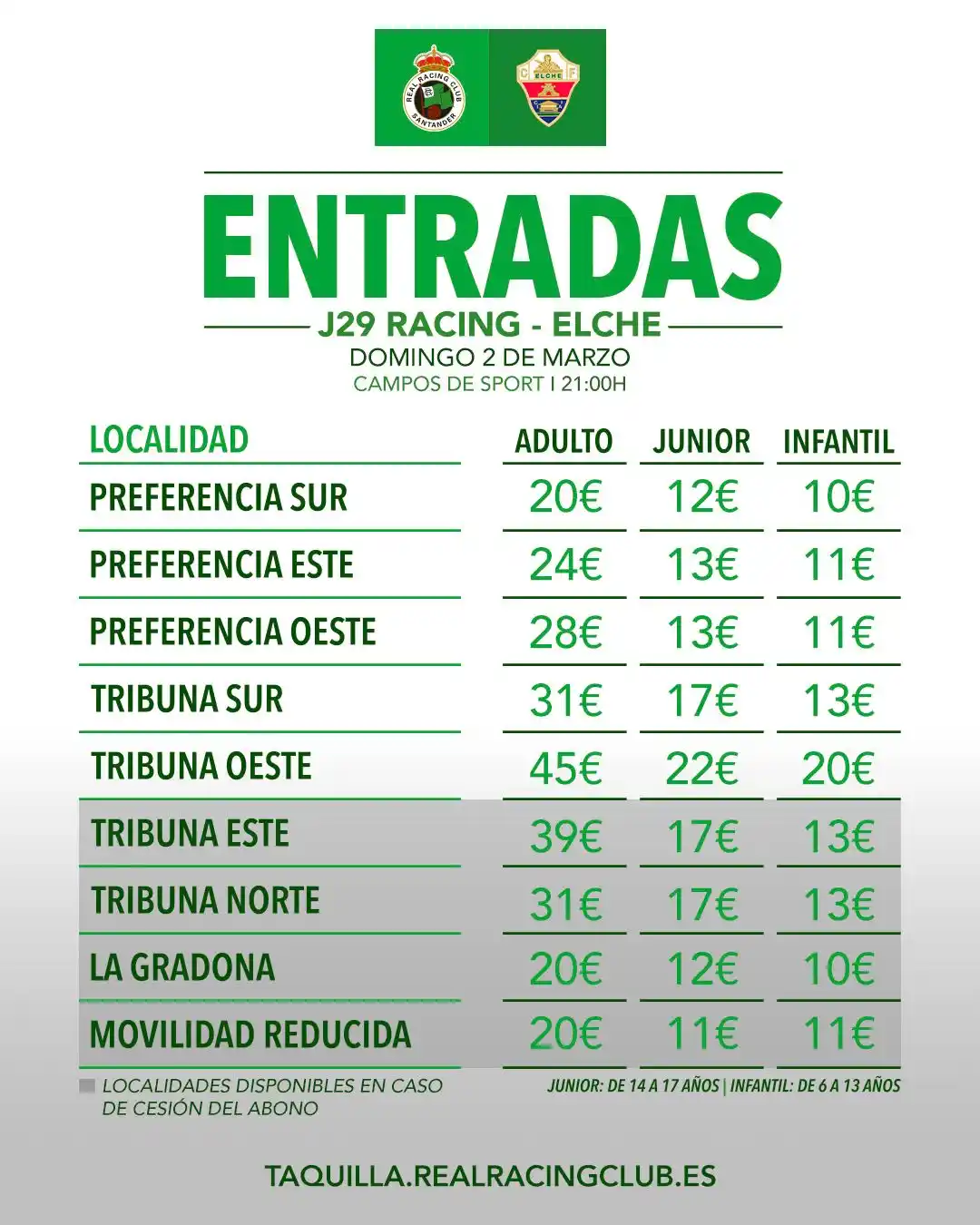 Image from Real Racing Club: 🎟️ Las entradas para el partido entre el Racing y el Elche CF, a la v...