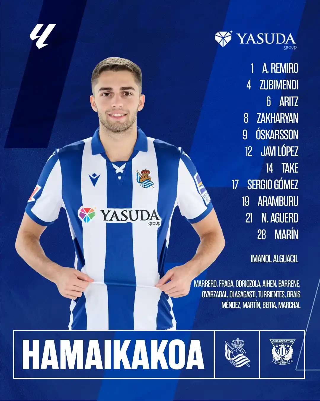Image from Real Sociedad: 📝 Realaren 𝗛𝗔𝗠𝗔𝗜𝗞𝗔𝗞𝗢𝗔 🆚 CD Leganes!  <a class="text-blue-5...