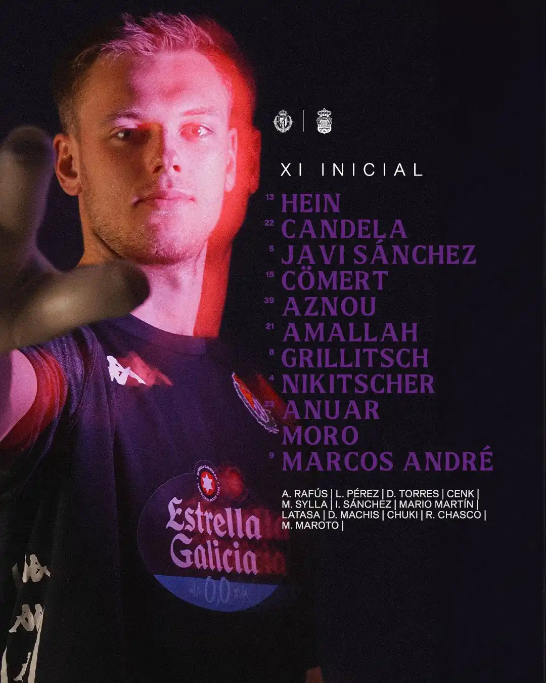 Image from Real Valladolid : ONCE ▪ 1️⃣1️⃣ El XI de esta noche. ¡Vamos Pucela! <a class="text-blue...