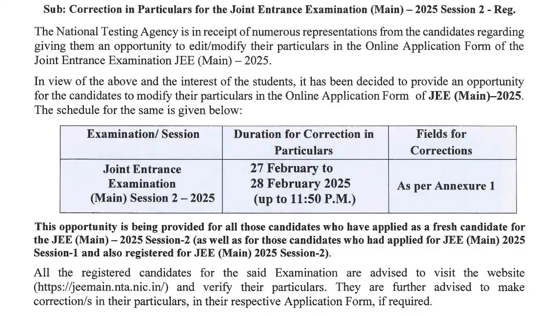 Image from Sarkari Result SarkariResult.Com Official : NTA JEEMAIN Session II Exam April 2025 Correction / Edit Form Link Ava...