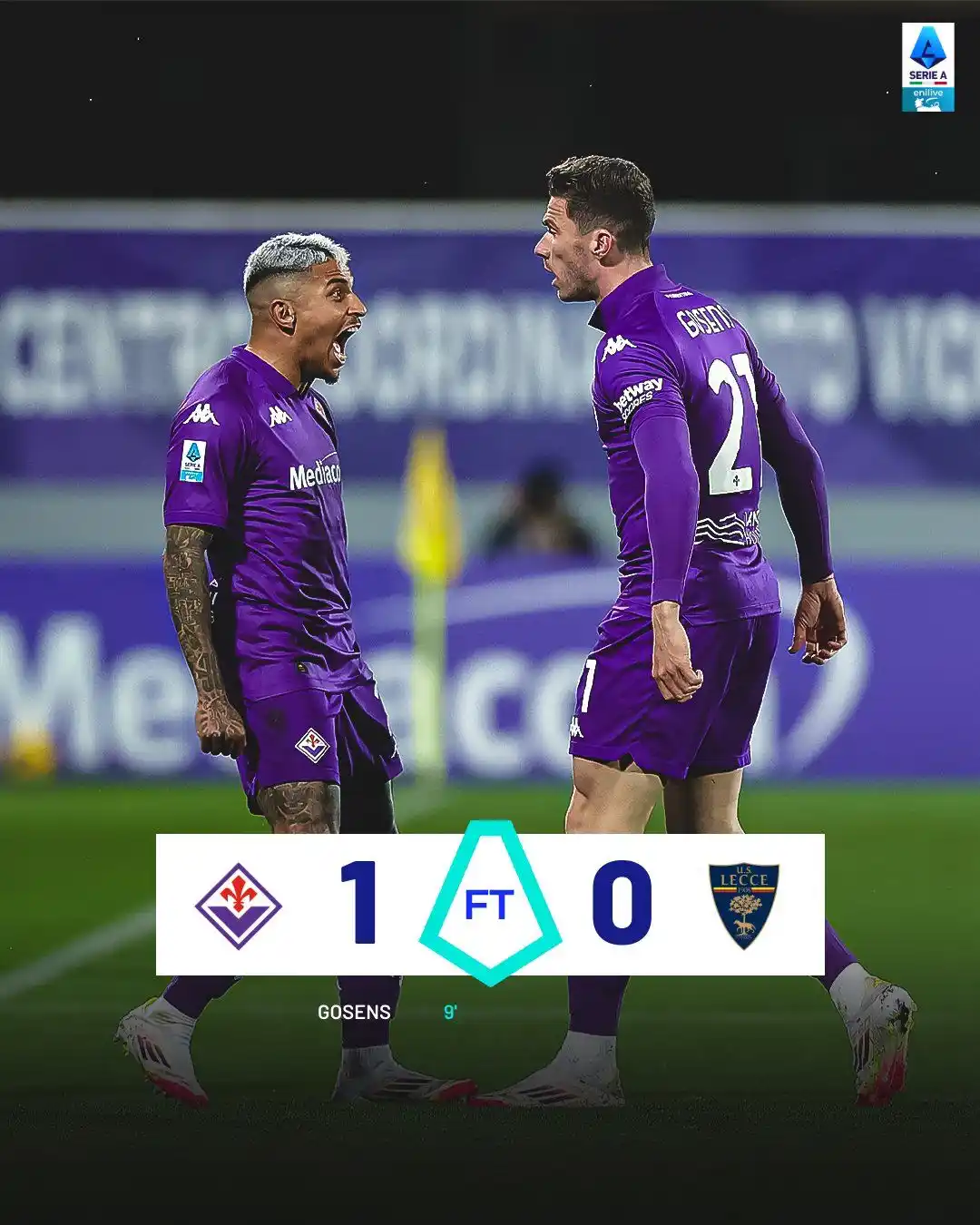 Image from Serie A: La firma su Fiorentina-Lecce è di colore viola e ce la mette Robin Gos...