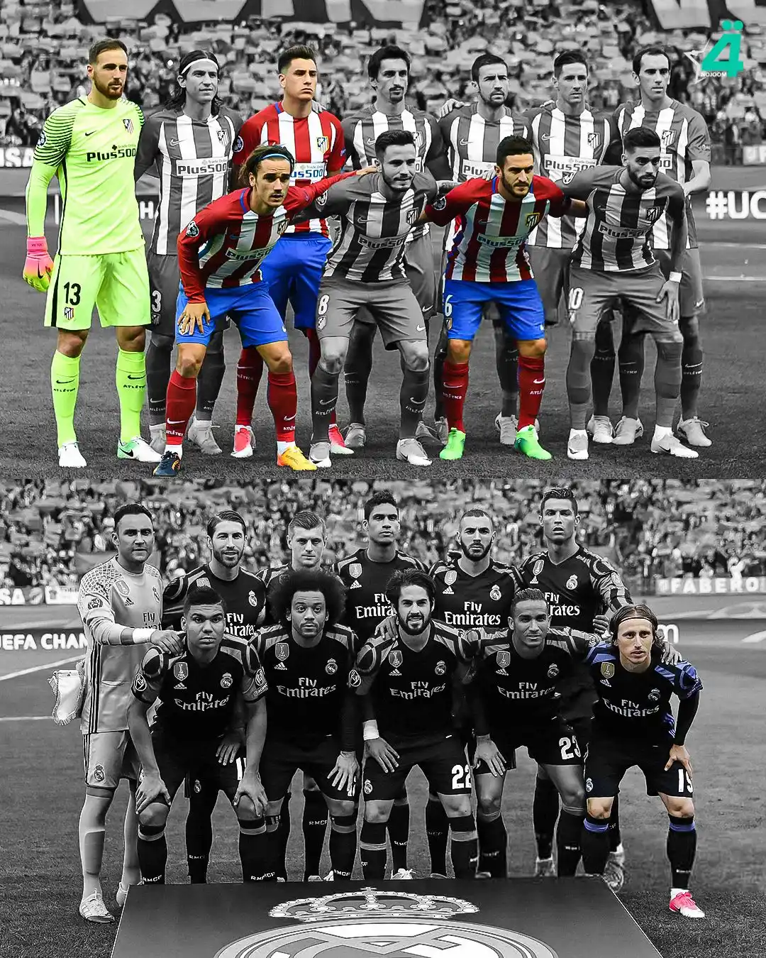 Image from شبكة نجوم الرابعة Nojoom Alrabiaa: تشكيلتا ريال مدريد وأتليتكو في آخر مواجهة بينهما بدوري أبطال أوروبا عا...