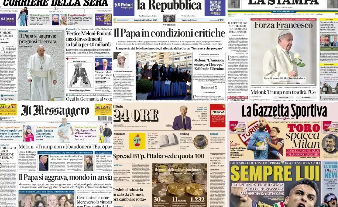 Image from Sky tg24: *Le prime pagine dei quotidiani di oggi 23 febbraio: la rassegna stamp...