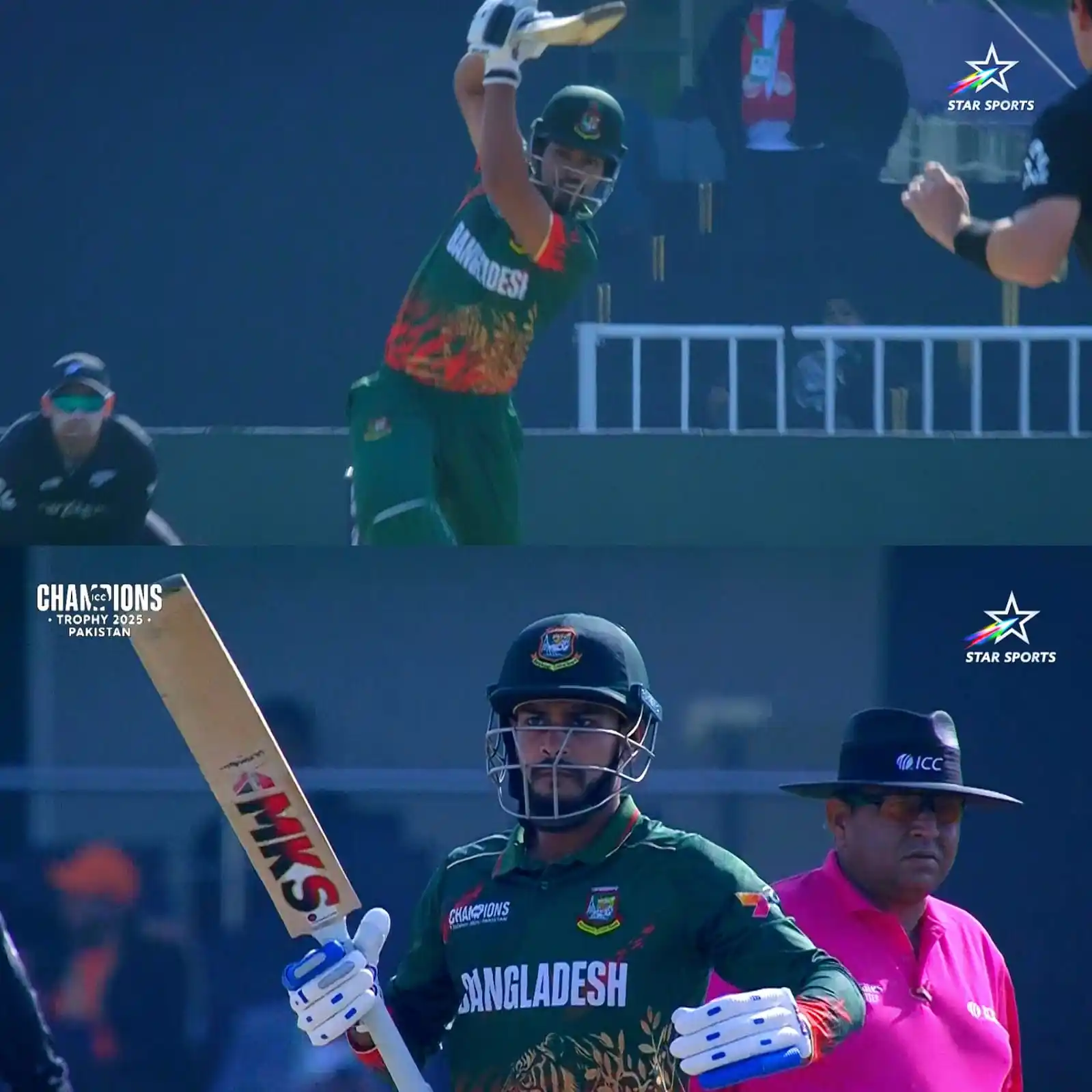 Image from Star Sports India: *A POSITIVE START BY BANGLADESH!* 👊 Najmul Hossain Shanto & Mehidy H...